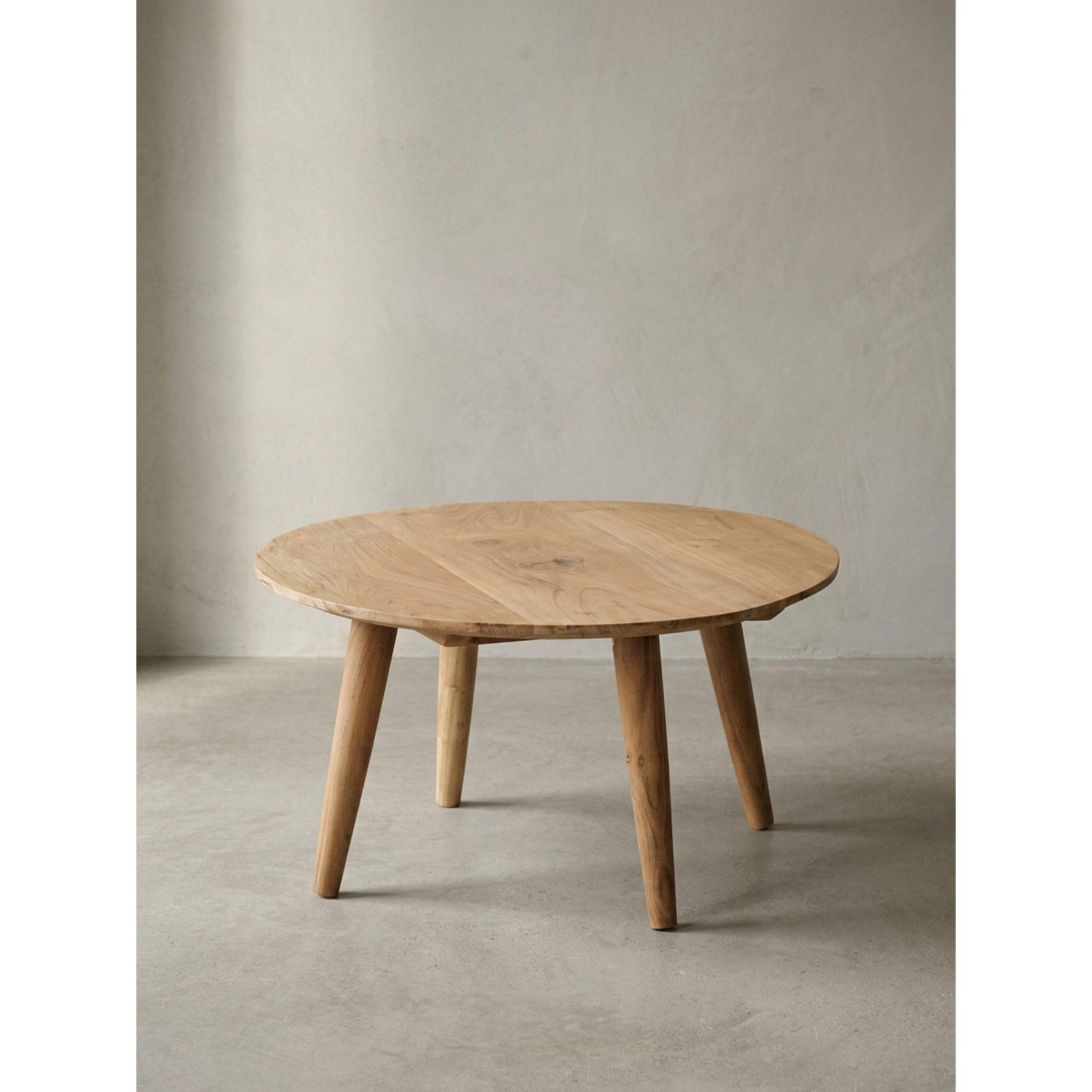 Couchtisch Akazien-Massivholz Rund 75x40cm, Vierbeinig Landhausstil