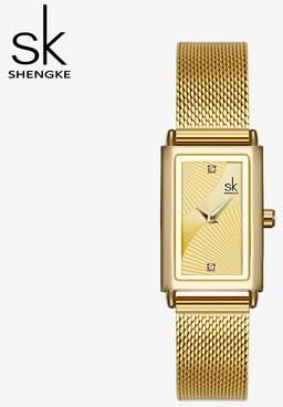 Trendy Discount Goods Delicate Rectangle Dial Gold Slim Watch For Women, Mesh Strap Waterproof Quartz Women's Elegant Timepiece gold