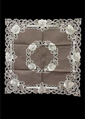 Jiallo "Cocoa Linen Embroidered Cutwork Square tablecloth, 36 inch Square Table Linen Decor, Water Resistance, Machine Wash safe - 36"""