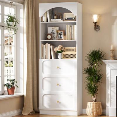 Rackcog 80'' Tall Bookcase with 3 Wood Drawers, Storage Bookshelves/ Kitchen Pantry with Open Shelves