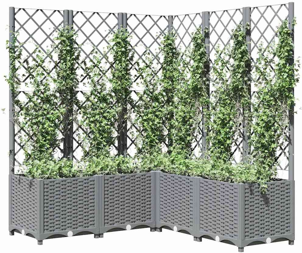 vidaXL Jardinière avec treillis gris clair 120x120x136cm polypropylène