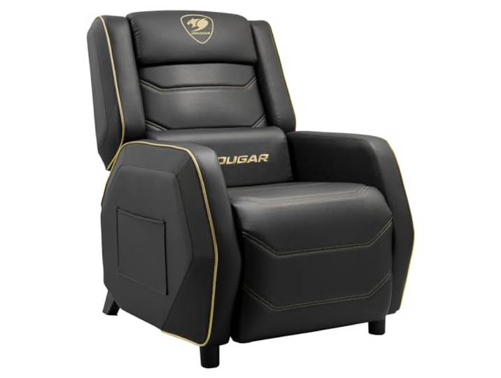 COUGAR Gaming Sessel Ranger S Royal – Sofa schwarz und Gold – PVC-Leder – Kopfstütze und Lendenkissen – Fußstütze klappbar – Rückenlehne neigbar