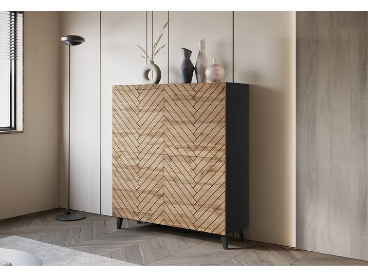 Buffet haut Orrock - 120 cm 120 x 128 x 39cm Noir/Imitation chêne wotan/Graphite