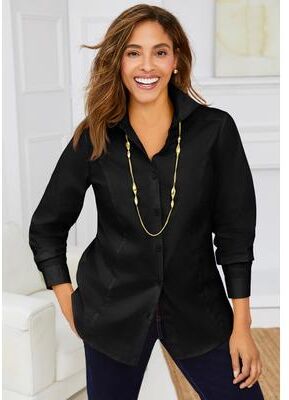 Plus Size Women's Stretch Cotton Poplin Button Down Shirt by Jessica London in Black (Size 18 W) Button Down Blouse