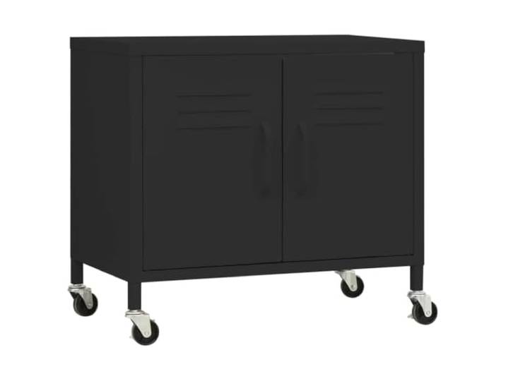 GHVBNMF Stahlschrank mit Rollen Schwarz 60x35x56 cm Metallschrank Flexibler Beistellschrank aus robustem Stahl mit verstellbarem Einlegeboden und 4 Rollen fürs Arbeitszimmer.