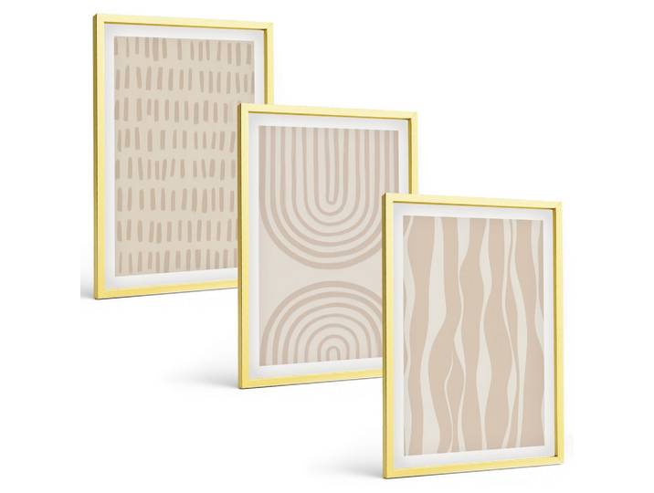 BILDER SET 3er Set - 40x60 cm Goldrahmen - Abstrakte beige Muster