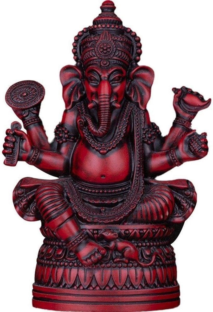 Ganesha Beeld Rood - Handgemaakt Oosters Decoratiebeeld - Lengte: 13 cm