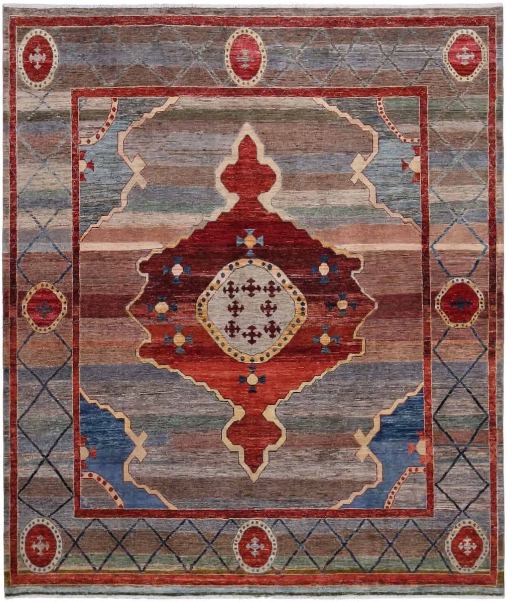 Handgeknoopt Medallion Art Deco Tapijt - Wol - Bruin/Multicolor - 293 x 250 cm
