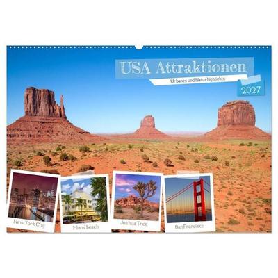 USA ATTRAKTIONEN Urbanes und Naturhighlights (Wandkalender 2027 DIN A2 quer), CALVENDO Monatskalender