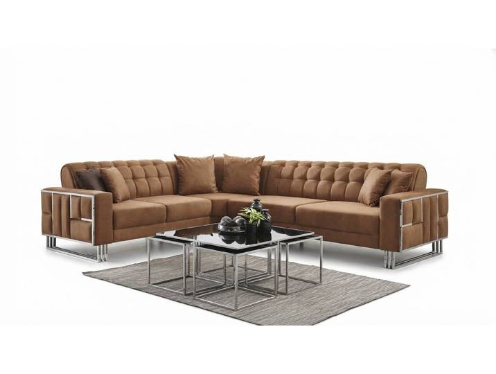 Xlmoebel Ecksofa Luxus Textil Couch mit Metall Elementen und eleganter Garnitur, Ecksofa 1 Teile, Made in Europa