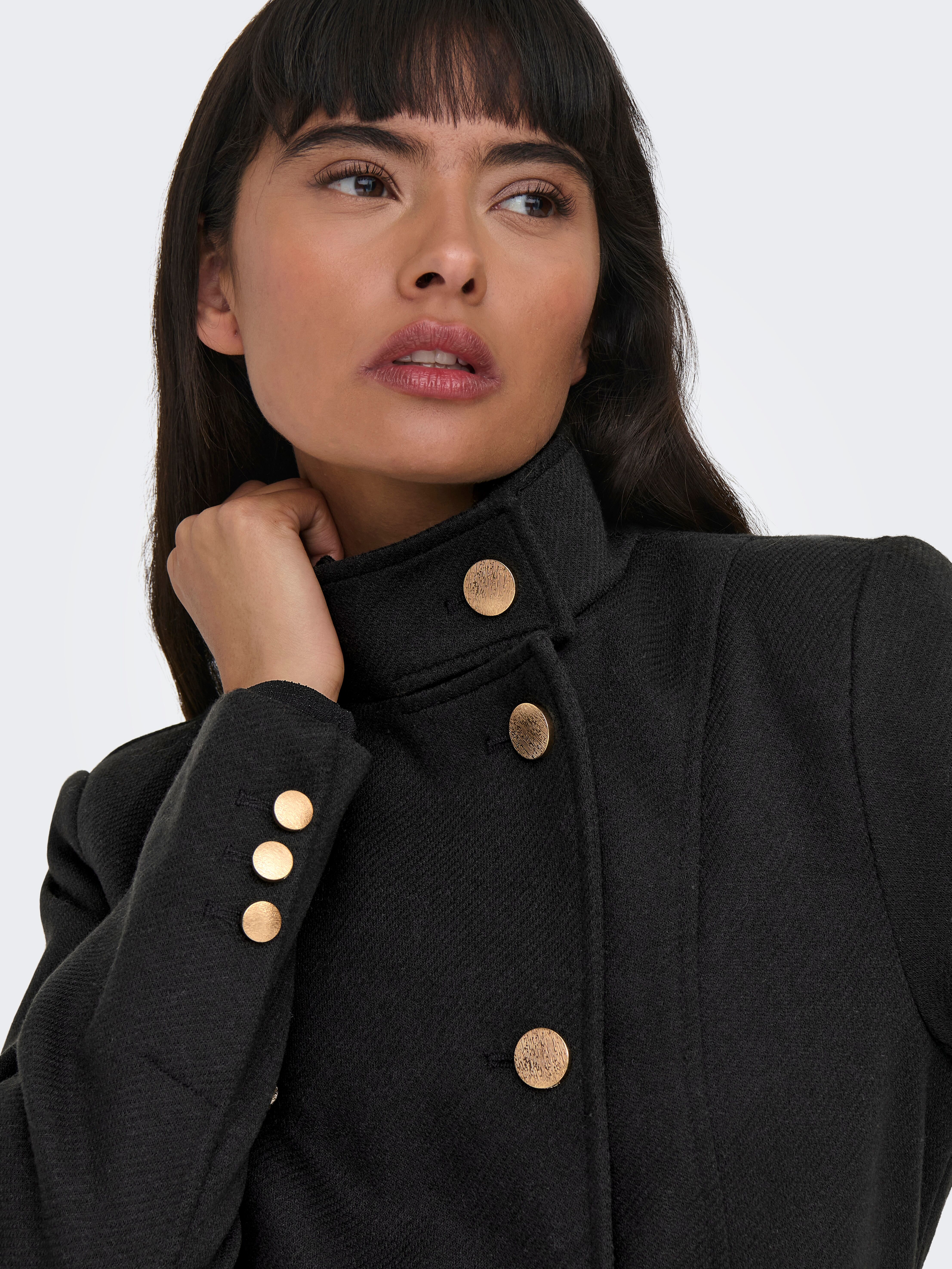 Kurzmantel ONLY "ONLMOLLY FITTED COAT CC OTW", Damen, Gr. XS, schwarz, Web, Obermaterial: 100% Polyester, unifarben, regular fit Po-bedeckend, Mäntel Kurzmantel schwarz XS