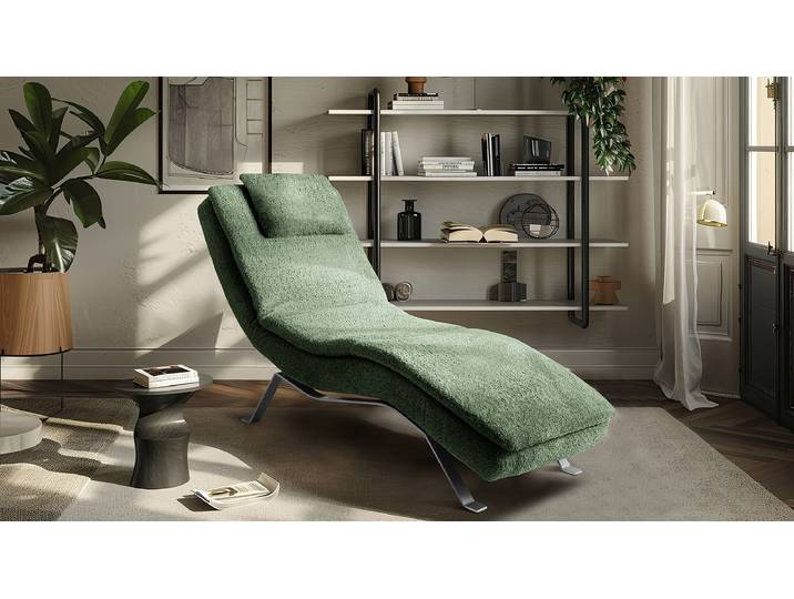 Relaxliege Kanan Grün Bouclé Stoff Abby Silber 65 x 65 x 171cm