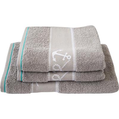 Handtuch Set DYCKHOFF "Maritim, Voyage", grau (kiesel), 3 Stk., Frottier, Frottier, Obermaterial: 100% Baumwolle, Handtuch-Sets, 2 Handtücher (50x100cm), 1 Duschtuch (70x140cm)