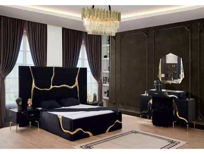 Xlmoebel Polsterbett Luxusbett mit goldenem Schlangenmuster und eleganter Verarbeitung (1-tlg., Bett + Matratze), Hergestellt in Europa