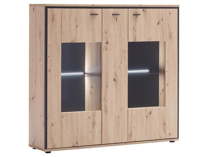 Livetastic Highboard Skopje, Anthrazit, Eichefarben, Metall, Glas, 3 Fächer, 153x143x38 cm, Made in EU, stehend, Kleinmöbel, Kommoden, Highboards