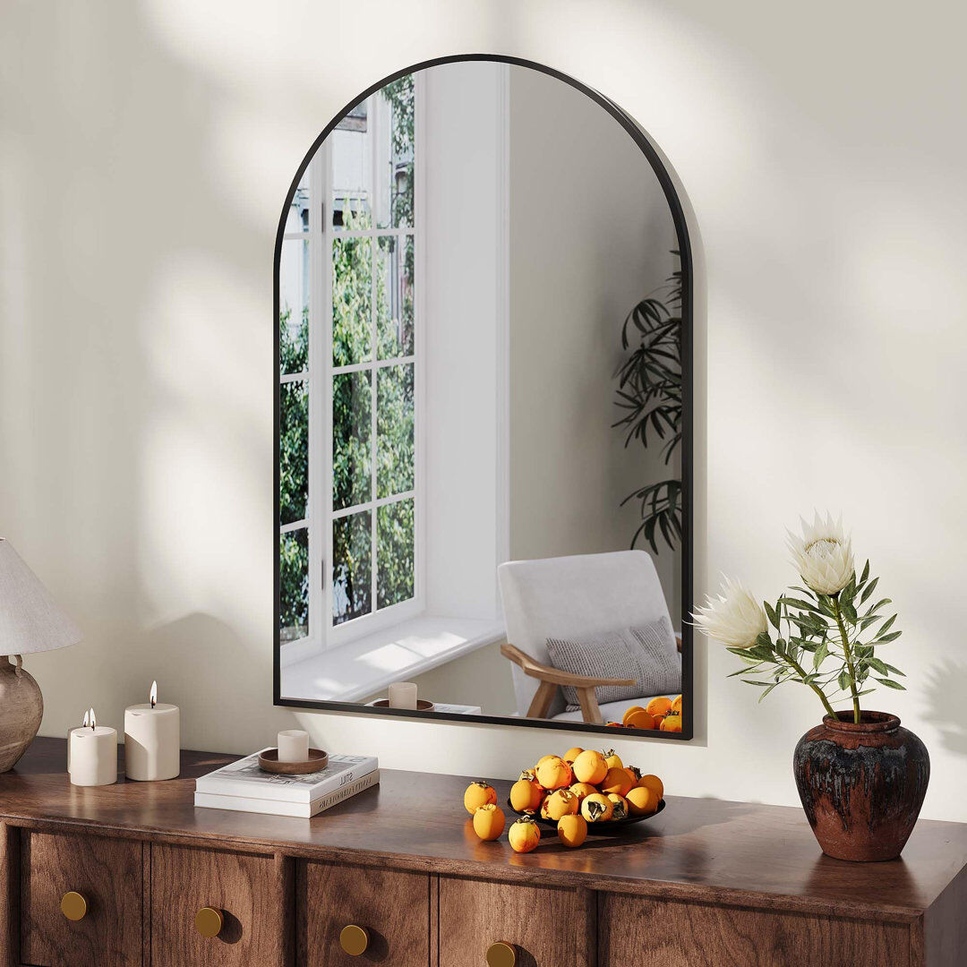 Metro Modern Arched Wall Mirror – Metal Frame, Tempered Glass, Rust Resistant, Vanity Mirror for Bathroom, Bedroom, Living Room, Entryway, Hanging or Leanin Black 91.4cm H x 61cm W