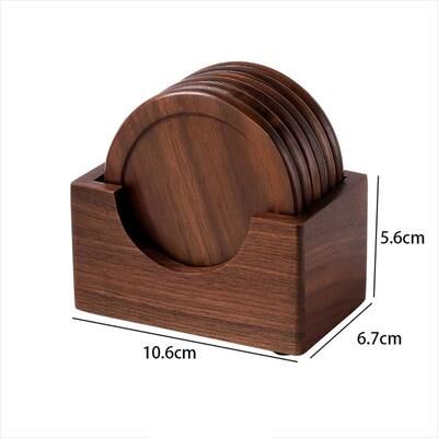 Inspire Select Walnut Wood Coaster Set 6pcs Round Heat Resistant Drink Coasters For Home Decor walunt Wood 6 Pcs set