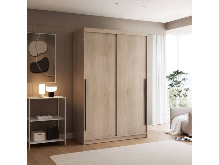 Armoire SILENTE 140 cm - LED - portes coulissantes - Chêne de Crémone