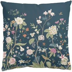 KISSENBEZUG Illustrierte Blumen Chinoiserie auf Dunkelblau 40/40 cm