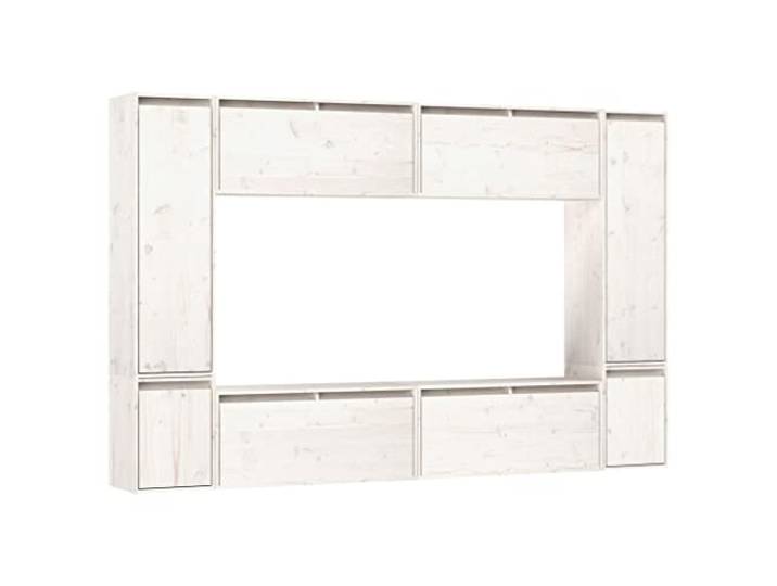 GHVBNMF 8er Set TV-Schrank Hängeboard Weiß Kiefer Massivholz Flexibles 8-teiliges Lowboard System aus Echtholz für modernes Wohnzimmer und Schlafzimmer Wandgestaltung.