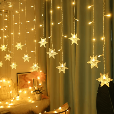 Uplift Curations Solar Powered Snowflakes Curtain Lights 96 LED Waterproof For Christmas Wedding And Party Decoration warm White
