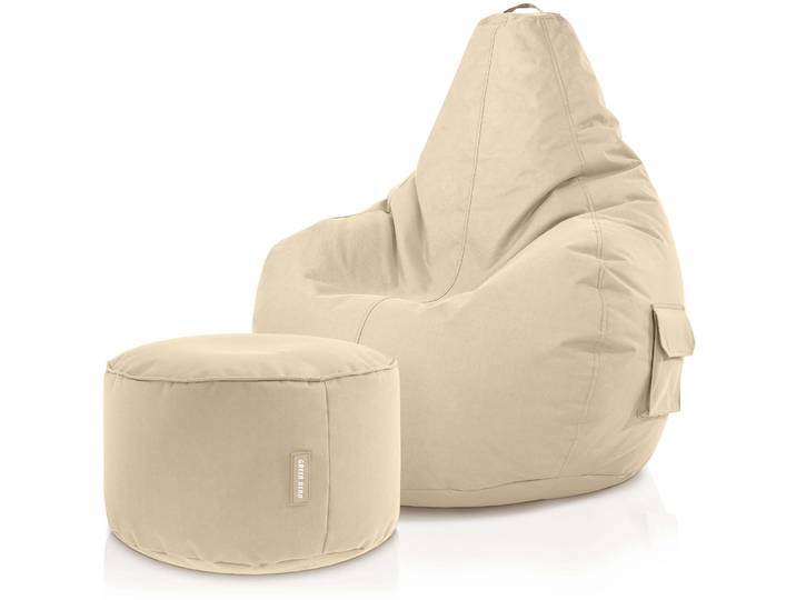 Gaming Sitzsack + Pouf Cozy im Set aus PVC - Beige