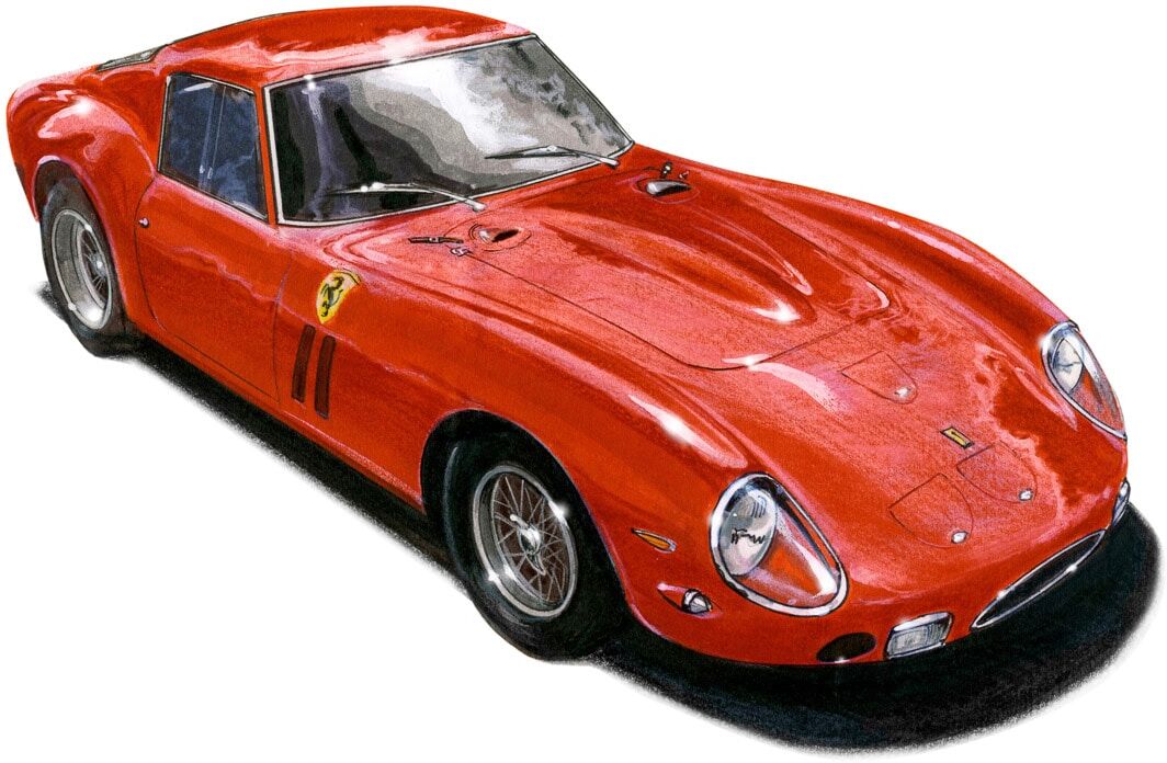 Fototapete PAPERMOON "VINTAGE 250GTO-AUTO ILLUSTRATION RETRO LUXUS XXL DESIGN", bunt, B:3m L:2,23m, Vlies, Tapeten, Fototapete bunt B/L: 3m x 2,23m, Bahnen: 6 Stk.