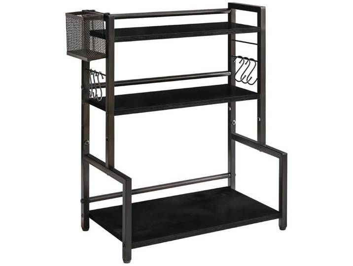 Porte-épices 3 niveaux avec panier métal et 6 crochets - étagère à épices murale 43 x 24 x 53 cm noir organisateur cuisine