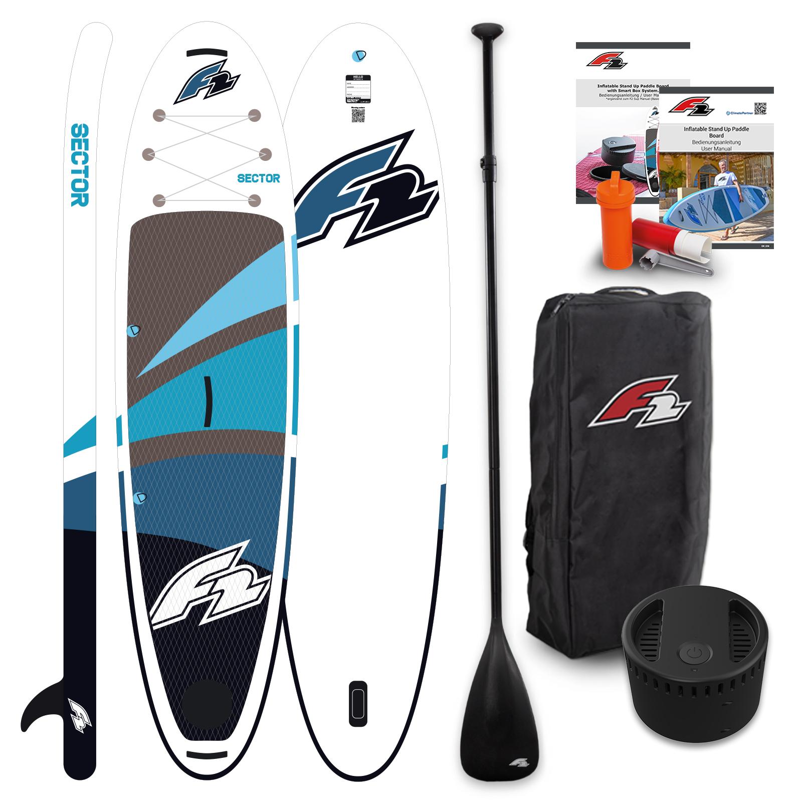 F2 Stand up Paddle Board SECTOR SMART SUP mit E-Pumpe 10,5 Blau