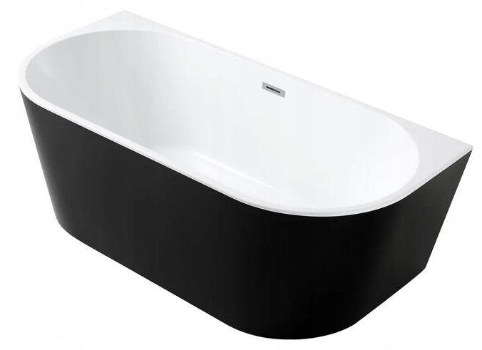 Corciano Vorwandbadewanne Pari 170x75 cm Schwarz-Weiß | Freistehende Badewanne wandbündig | Sanitäracryl Bicolor inkl. Ablaufgarnitur