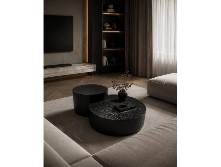 JVmoebel Couchtisch Design Couchtisch Rund Schwarz Massivholz Beistelltisch Kombi, Made in Europa