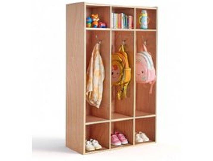 VEVOR Vestiaire 3 Enfants Ouvert, Penderie pour Enfants en Bois, Rangement pour Crèche Maternelle Garderie Maison, Meuble d'Accueil Scolaire avec Casiers à Manteau et à Chaussures, Cases Supérieures