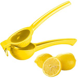 Böttcher-AG Zitronenpresse manuell, 7 cm Durchmesser, mit Aufhänge-Bügel, Metall, gelb