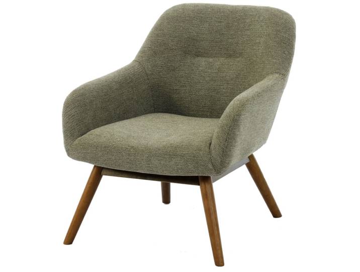Fauteuil en bois patiné noyer et tissu trendy sauge