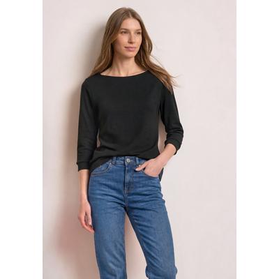 Langarmshirt STREET ONE, Damen, Gr. 34, schwarz, Web, 100% Baumwolle, unifarben, comfort fit normal, U-Boot-Ausschnitt, Bündchen, Shirts Langarmshirt, mit U-Boot-Ausschnitt