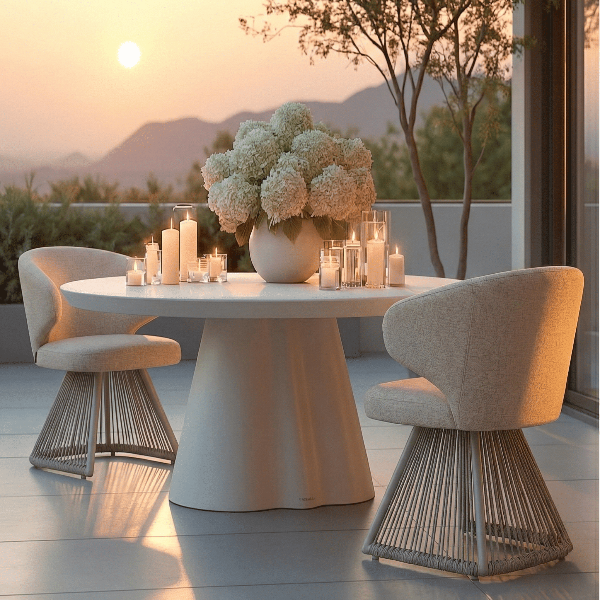 Liu Cream Upholstered Outdoor Dining Chair with Rope Detail
