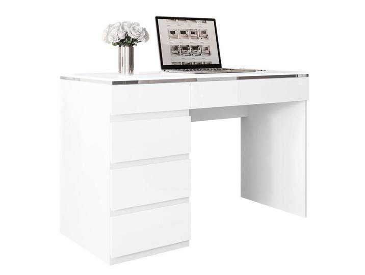 Lookway Schreibtisch Aurora Silver mit Schubladen, Weiß Hochglanz, 55x78.5x120 cm, Büromöbel, Schreibtische, Schreibtische