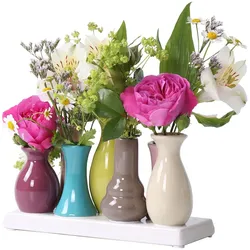 H&D Manufaktur Jinfa Handgefertigte Blumenvasen Set aus 7 Vasen, Keramik, bunt – Dekorative kleine Vasen für stilvolle Blumenarrangements