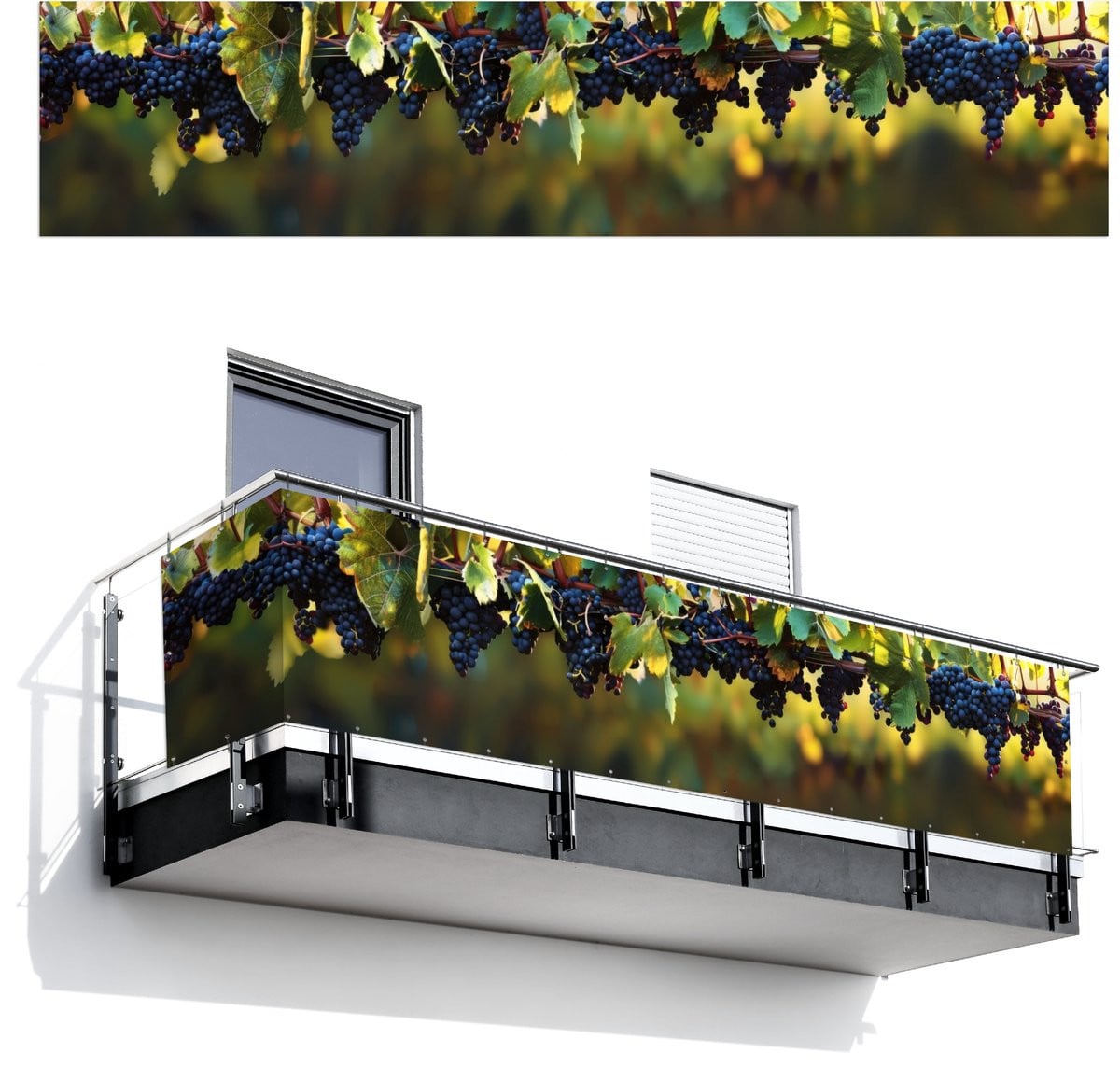 Balkonscherm met druivenmotief in natuurlijke groene kleuren, 500 x 110 cm