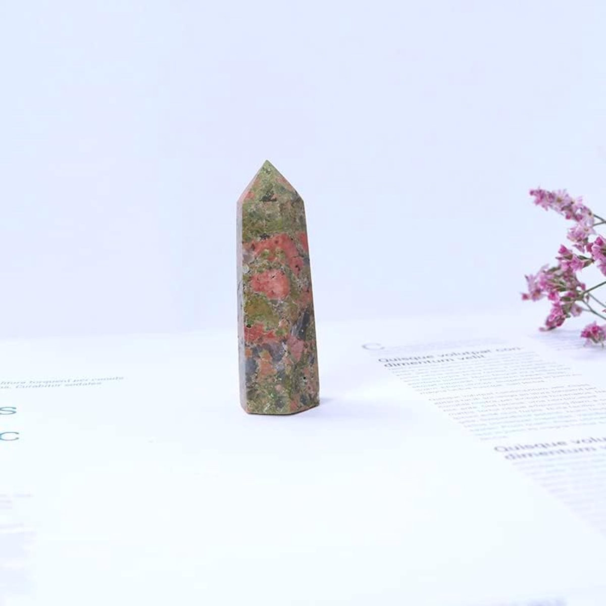 Unakite edelsteen staaf met kristallen punt voor huisdecoratie, 60-70 mm