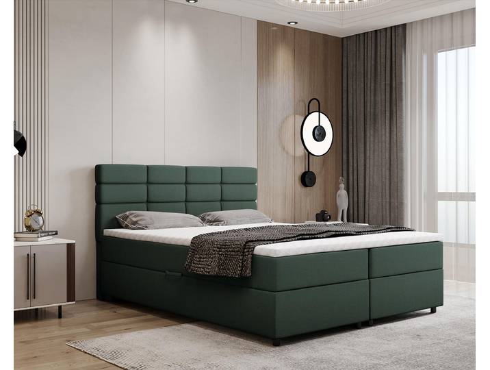 Boxspringbett 160x200, mit Bettkasten, Grün, Matratze und Topper, Doppelbett, REVE, Panda Möbel