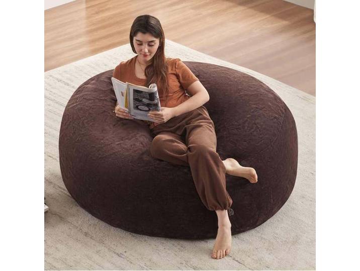 ROVRYN Pouf poire adulte 120 x 120 x 60 cm modulable pliable en tissu marron