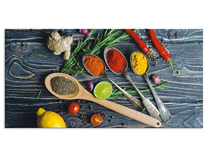 ARTland Spritzschutz Küchenrückwand aus Alu für Küche Herd Spüle 100x50 cm (BxH) mit Motiv Essen Lebensmittel Gewürze Kräuter Chili Chilischote H9KD