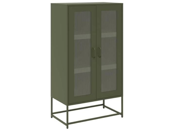 HGFDVCMR Highboard Olivgrün 68x39x123 cm Metall Schrank mit 2 Türen Stabiler Metallschrank mit 6 Fächern für Wohnzimmer und Büro, flexibler Türeinbau links oder rechts möglich.