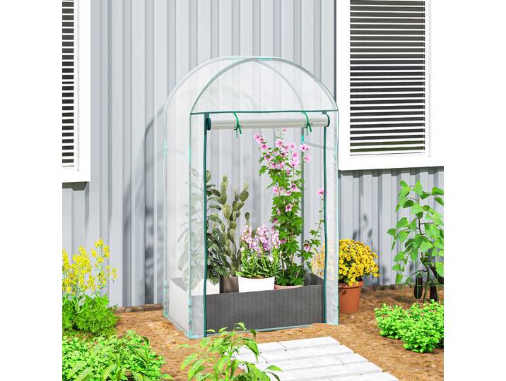 Outsunny Mini Serre Balcon Plastique Renforcé Porte Enroulable