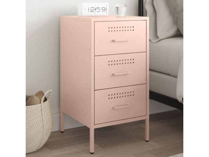 HEFZGDB Robuster Nachttisch im Industrie-Stil aus Stahl mit Stauraum und verstellbaren Füßen, Rosa 36x39x68 cm, Metallschrank für Wohnzimmer oder Schlafzimmer, Stabiler Rahmen,
