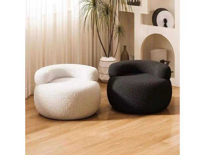 Pouf portable en laine d'agneau, petit tabouret rond avec dossier, idéal pour salon, bureau et intérieur
