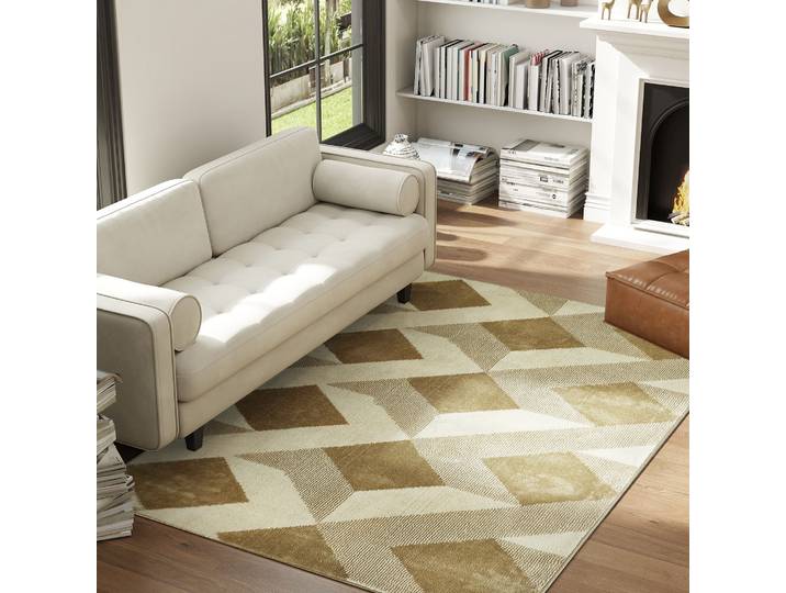 HOMCOM Tapis Jaune 170x120cm Poils Courts Lavable Salon/Bureau
