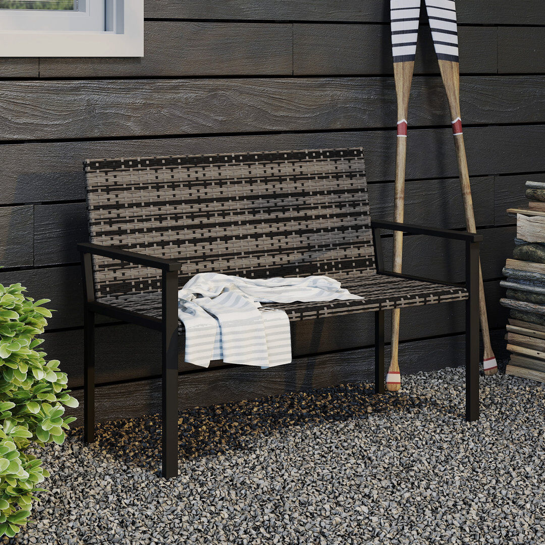 Latitude Run Outsunny 2 Seater Rattan Garden Bench & Quick-Drying Padding, Mixed Mixed Grey 85cm H X 120cm W X 60cm D