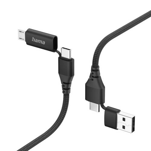 Hama USB-Kabel USB 2.0 USB-A Stecker, USB-C Stecker, USB-Micro-A Stecker 1.5m Schwarz 00201537